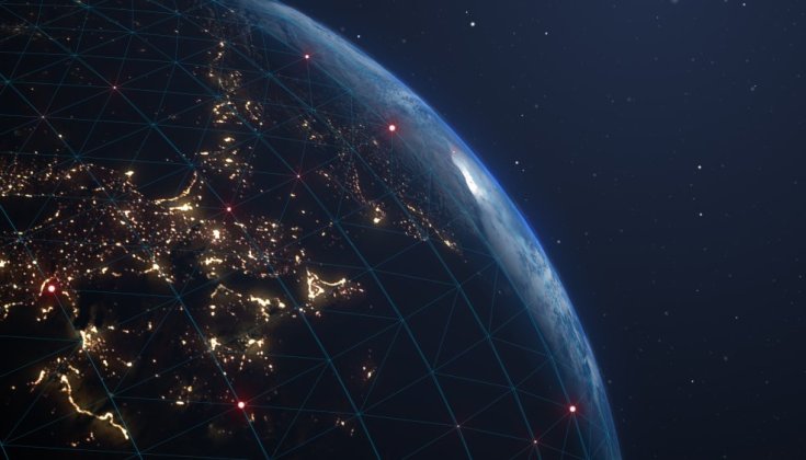 Global informationsteknologins sammankopplat via nätverkspunkter.