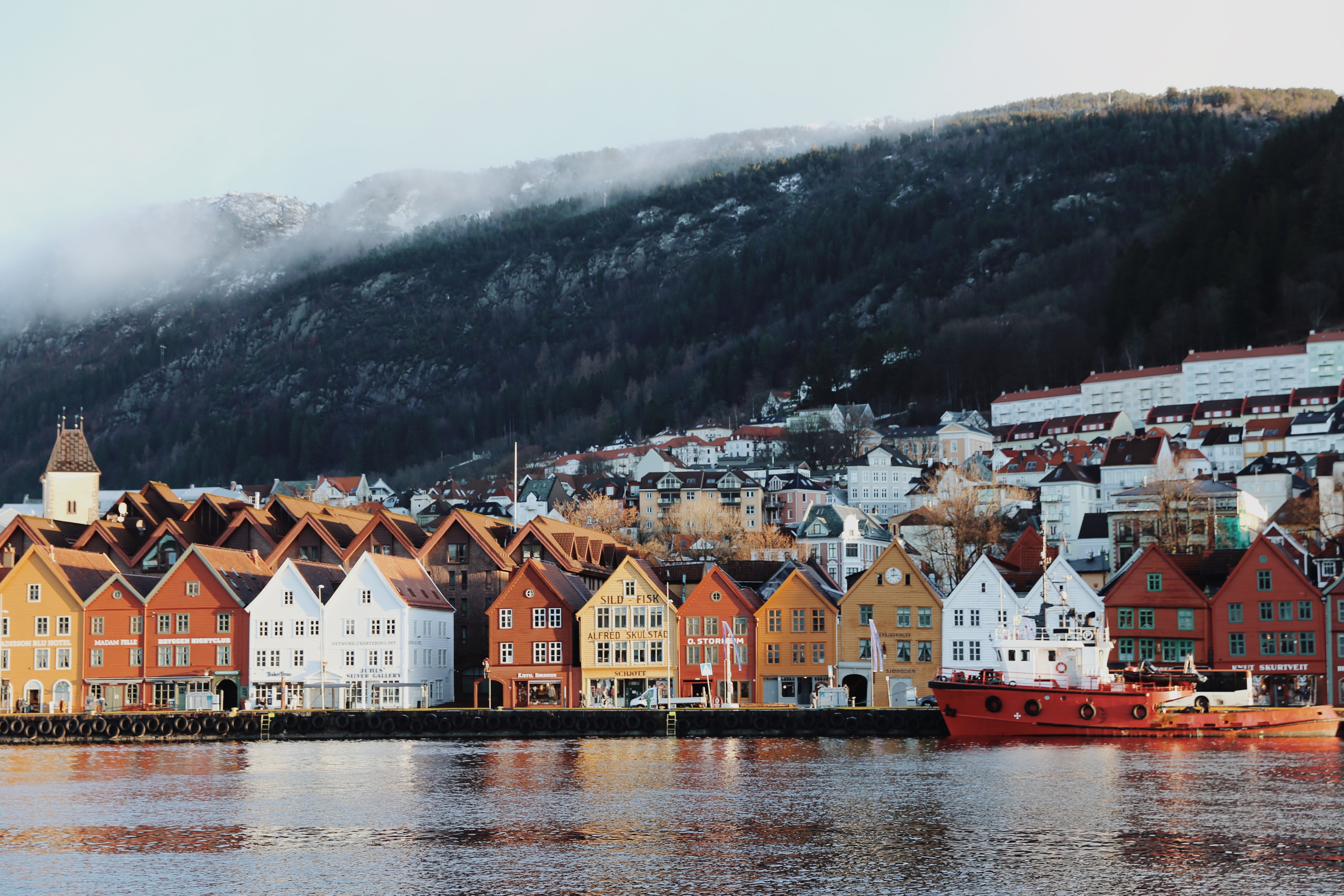 Bergen by the water.