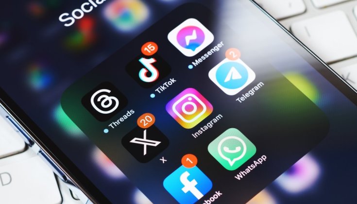 Phone with social media icons 