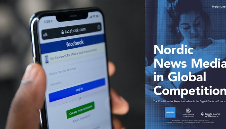 Two images: A phone showing the Facebook startpage, and the cover of the new report.